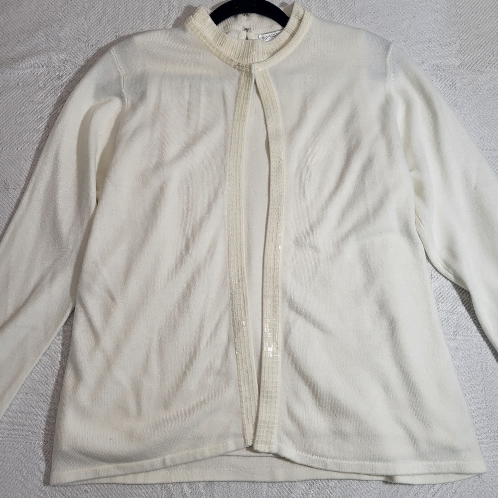 Designers Originals Luxelon Ivory Shine Open Cardigan Sleeveless Tank Set medium - Picture 4 of 12
